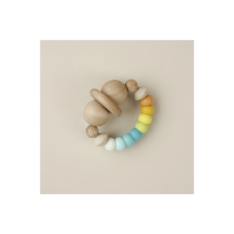 littleCHEW - Greifling Silikon und Holz Smiley Summer Bloom Bright