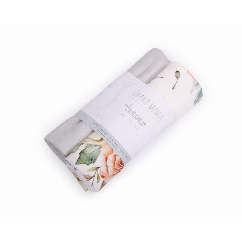 Qbana Mama - Bambus Muslin Vintage Flowers - Grau 2er Set