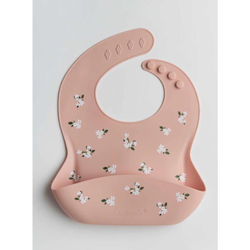 LouLou Lollipop - Silikon- Lätzchen Weisse Blumen