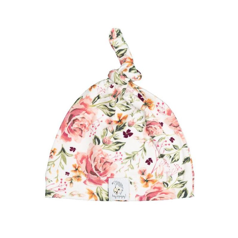 Hey Popinjay! - Newborn Knotted Beanie White Roses