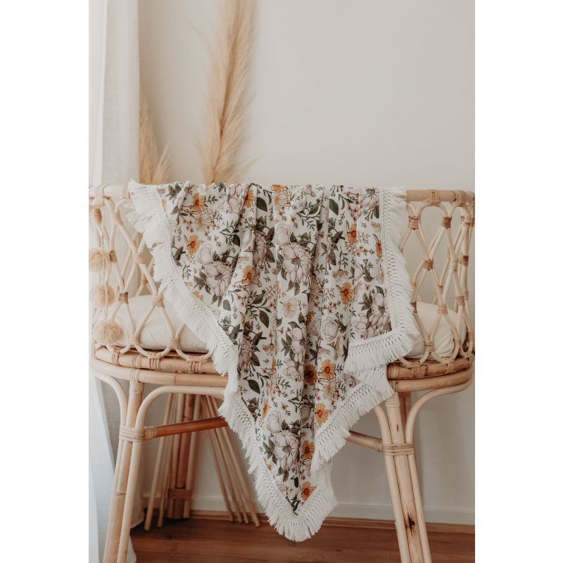 Ziggy Lou - Swaddle Fransendecke Floral Mustard