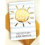 Grusskarte zur Geburt: Hello Baby (Sonne gold)