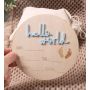 Holz Schild Hello World blau